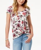 Ultra Flirt Juniors' Printed Knot-hem Top