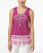 Charter Club Petite Printed Sleeveless Pintuck Top, Only At Macy's