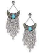 Silver-tone Turquoise-look Stone Crescent Fringe Drop Earrings