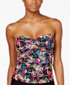 Hula Honey Tropical Splash Printed Bandeau Tankini Top Women's Swimsuit