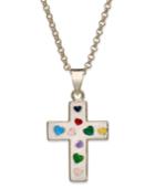 Children's 18k Gold Over Sterling Silver Necklace, Multicolor Enamel Cross Pendant