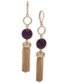 Nine West Gold-tone Purple Stone & Chain Tassel Drop Earrings