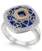 Lapis Lazuli (15mm) Filigree Statement Ring In Sterling Silver & 14k Gold