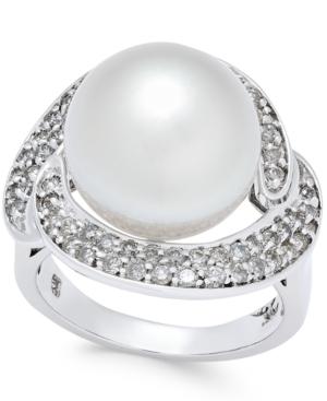 Cultured South Sea Pearl (13mm) And Diamond (5/8 Ct. T.w.) Ring In 14k White Gold