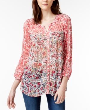 Lucky Brand Printed Crochet-detail Peasant Shirt