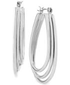 Touch Of Silver Three-row Teardrop Hoop Earrings In Silver-plated Metal