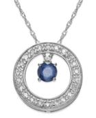 10k White Gold Necklace, Sapphire (1/4 Ct. T.w.) And Diamond (1/10 Ct. T.w.) Circle Pendant