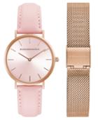 Bcbg Maxazria Ladies Watch Box Set With Pink Leather Strap And Rose Gold Mesh Bracelet, 36mm