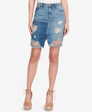 Jessica Simpson Juniors' Cotton Ripped Denim Skirt