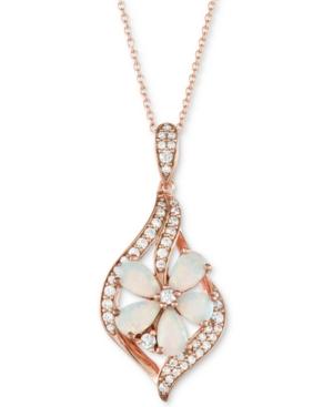 Opal (1 Ct. T.w.) & Diamond (1/5 Ct. T.w.) Flower 18 Pendant Necklace In 14k Rose Gold