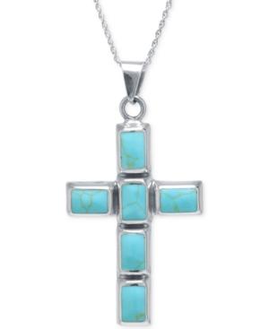 Turquoise Cross Pendant Necklace In Sterling Silver