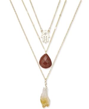 Inspired Life Gold-tone Hamsa And Stone Layer Pendant Necklace