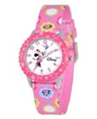 Disney Watch, Kid's Minnie Mouse Time Teacher Pink Printed Nylon Strap 31mm W000031