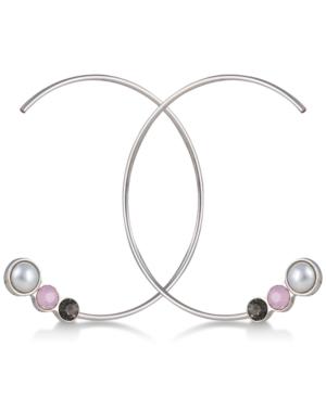 Guess Silver-tone Crystal & Imitation Pearl Open Hoop Earrings