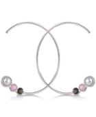 Guess Silver-tone Crystal & Imitation Pearl Open Hoop Earrings
