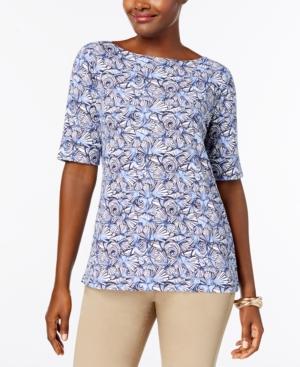 Karen Scott Cotton Seashell-print Top, Created For Macy's