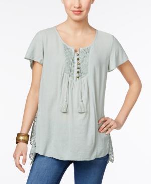 Style & Co Crochet-trim Handkerchief-hem Top, Created For Macy's