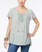 Style & Co Crochet-trim Handkerchief-hem Top, Created For Macy's