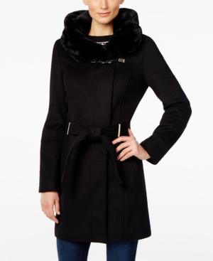 Calvin Klein Faux-fur-collar Wool-blend Walker Coat