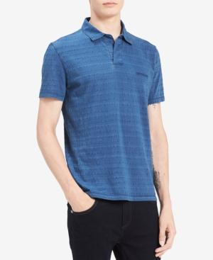 Calvin Klein Jeans Men's Textured-stripe Johnny-collar Polo