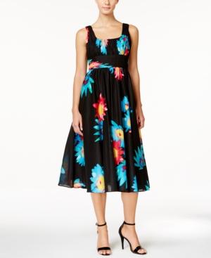 Calvin Klein Sleeveless Floral-print Midi Dress
