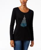 Karen Scott Petite Embellished Christmas Tree Graphic Top, Only At Macy's