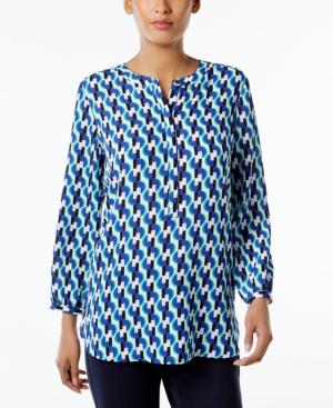 Jm Collection Printed Pleated-back Top, Only At Macy's