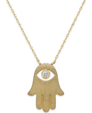 White Sapphire Accent Hamsa Pendant Necklace In 14k Gold