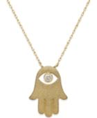 White Sapphire Accent Hamsa Pendant Necklace In 14k Gold