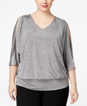 Msk Plus Size Rhinestone Cold-shoulder Glitter Blouson Top