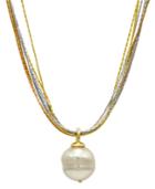 Majorica Sterling Silver And 18k Gold Over Sterling Silver Pendant, Organic Man-made Baroque Pearl