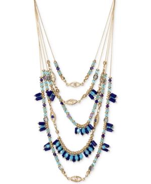 M. Haskell For Inc Gold-tone Blue Beaded Evil-eye Multi-layer Necklace, Only At Macy's