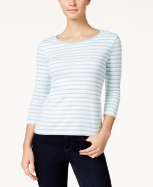 Charter Club Petite Metallic-striped Top, Created For Macy's