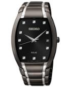 Seiko Men's Solar Diamond Accent Black Ion-finished Stainless Steel Bracelet Watch 35mm Sne335
