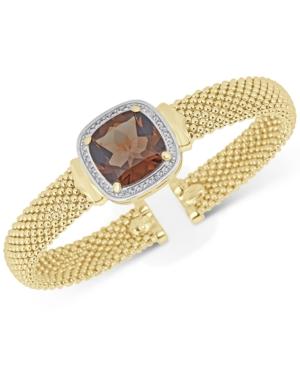 Smoky Quartz (10 Ct. T.w.) & White Topaz (1/3 Ct. T.w.) Mesh Bracelet In 14k Gold-plated Sterling Silver