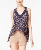 American Rag Juniors' Floral-print Crochet-trim Top, Only At Macy's