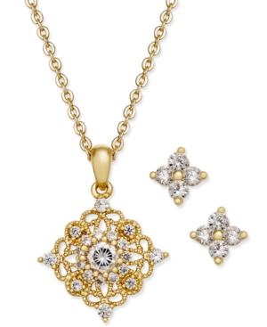 Charter Club Gold-tone Crystal Pendant Necklace And Matching Stud Earrings