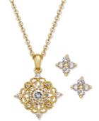 Charter Club Gold-tone Crystal Pendant Necklace And Matching Stud Earrings