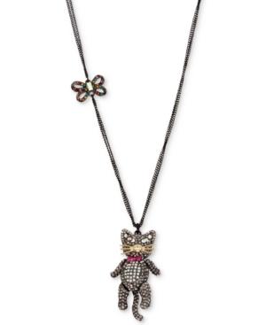 Betsey Johnson Two-tone Multicolor Pave Bow & Cat Pendant Necklace