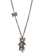 Betsey Johnson Two-tone Multicolor Pave Bow & Cat Pendant Necklace