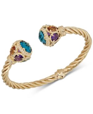 Multi-gemstone (16-3/4 Ct. T.w.) Cuff Bracelet In 14k Gold-plated Sterling Silver