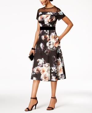 Sl Fashions Velvet & Mesh Floral-print Dress
