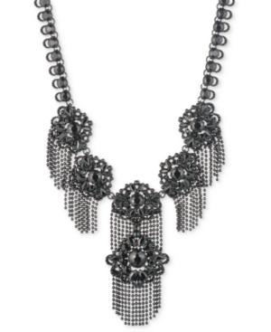 Marchesa Black-tone Jet Stone, Imitation Pearl & Bead Chain Fringe Statement Necklace