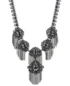 Marchesa Black-tone Jet Stone, Imitation Pearl & Bead Chain Fringe Statement Necklace