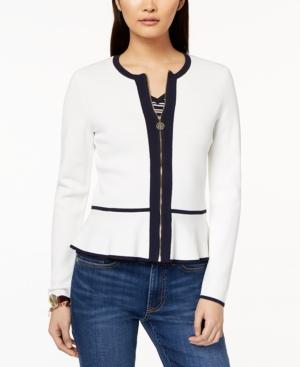 Tommy Hilfiger Zip-front Peplum Sweater, Created For Macy's