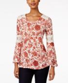 Style & Co. Petite Printed Crochet-trim Top, Only At Macy's