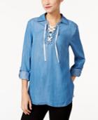 Style & Co Lace-up Denim Top, Only At Macy's