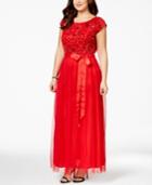 Patra Plus Size Cap-sleeve Beaded Gown