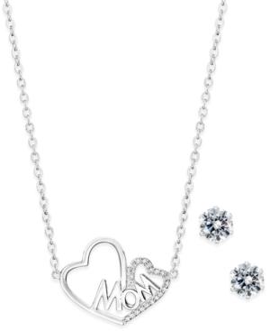 City By City Silver-tone Double Heart Mom Necklace And Earrings