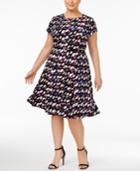 Jessica Howard Plus Size Belted Geo-print Dress